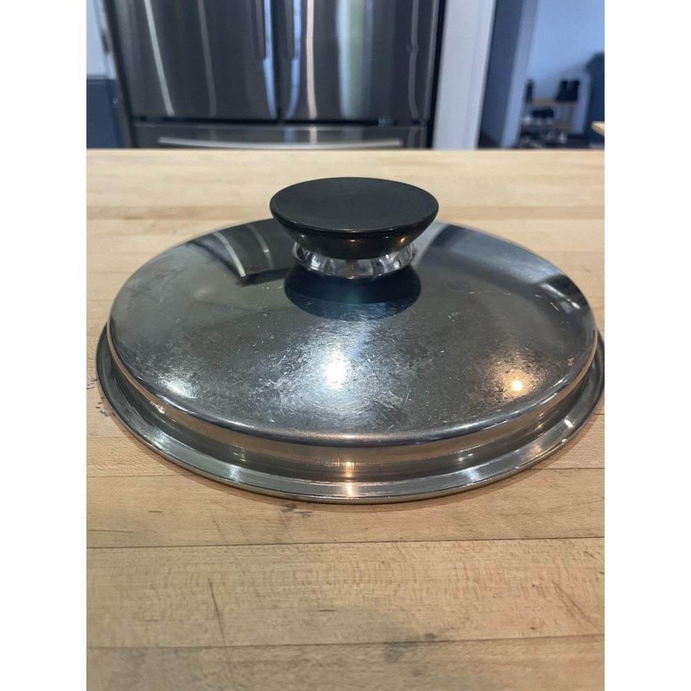 Black Knob Stainless Steel Replacement Saucepan Lid 7 1/2"  inside rim -Vintage